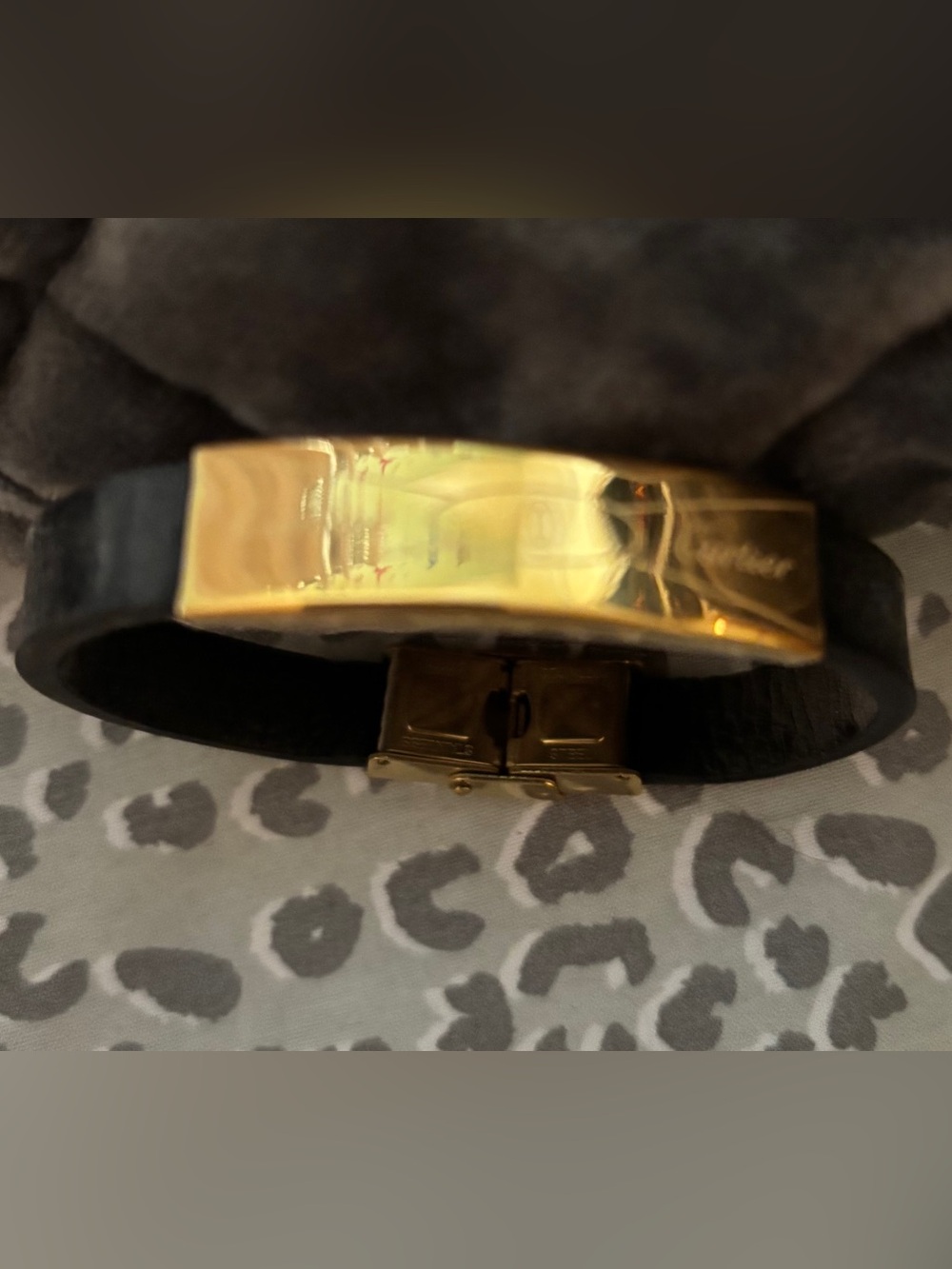 Gold-Tone Plaque Bracelet with Black Band